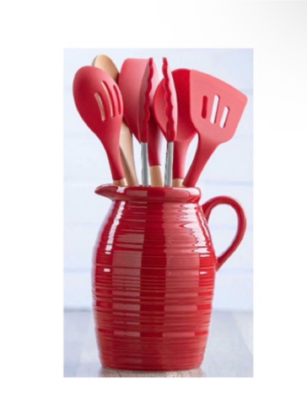 NWT Member’s Mark Farmhouse Crock & Utensil Set – 7 Piece